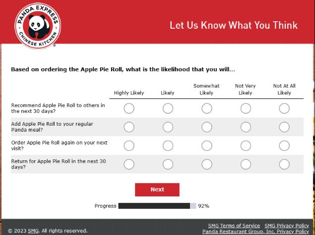 Panda Express Online Survey