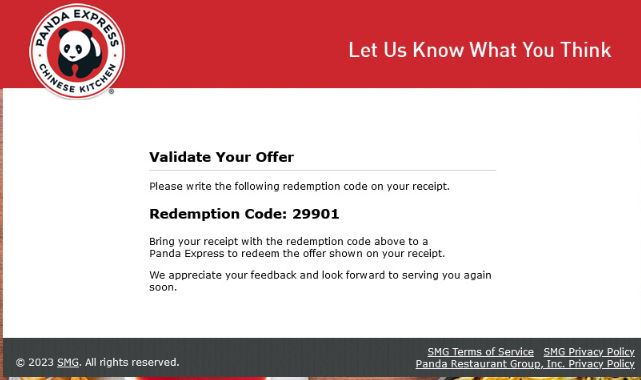 panda express free entree code
